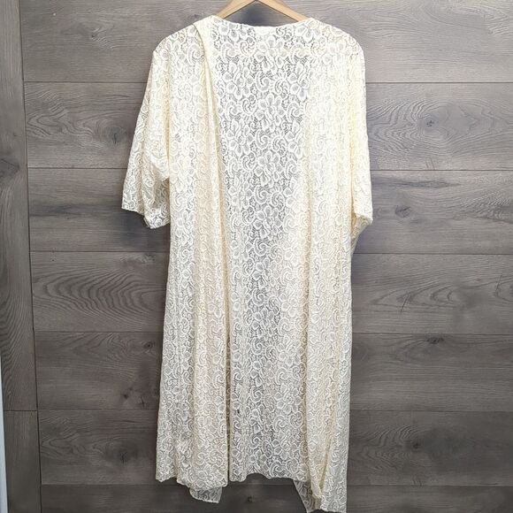 LuLaRoe Ivory Lace Short Sleeve Open Front Long Cardigan Size Large - Picture 6 of 6